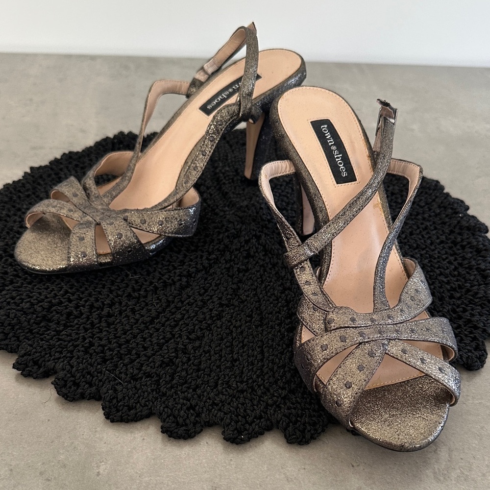 Town Shoes Leather | Metallic Strappy Heels | Size 8 - Picture 2 of 11